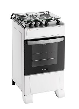 Fogão 4 Bocas Branco com Mesa Inox Atlas Atenas Bivolt